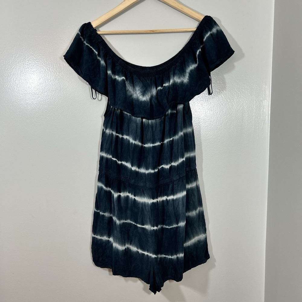Aeropostale Romper Off the Shoulder Tie-Dye Blue Boho Festival Women's Large